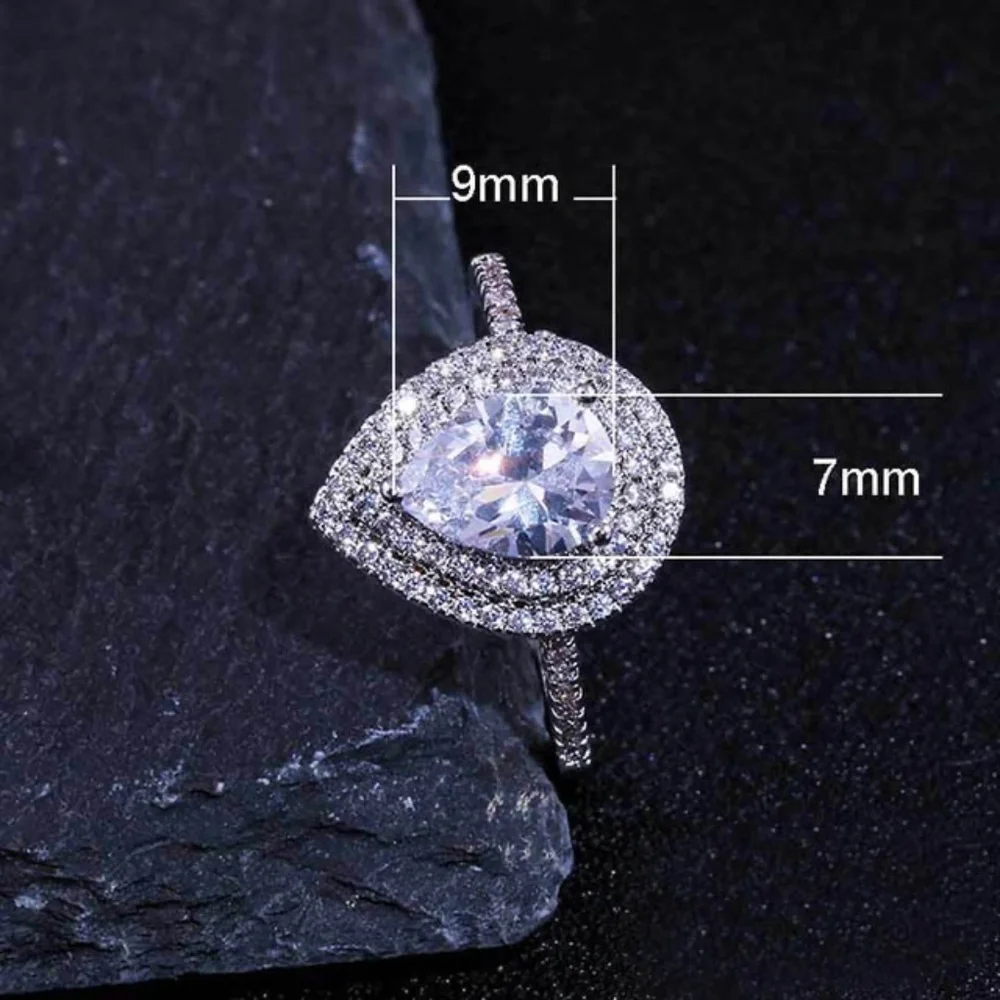 *BASMA* Silver x Zircon Water Drop Shaped Fashion Ring Size 8
